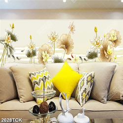 Tranh nghệ thuật đàn cá chép bên hồ hoa sen và chữ phúc Tranh nghệ thuật đàn cá chép bên hồ hoa sen và chữ phúc