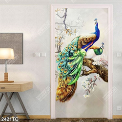 Tranh chim công trên cành hoa mai in canvas đẹp