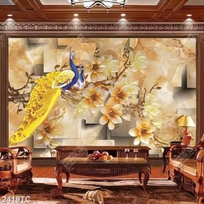 Tranh chim công và hoa mộc lan