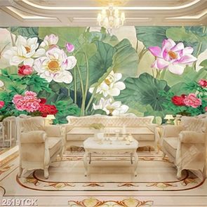 Tranh những cành hoa mẫu đơn trong hồ sen hồng psd