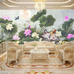 Tranh hai chú vịt trời trong đầm hoa se hồng xinh đẹp