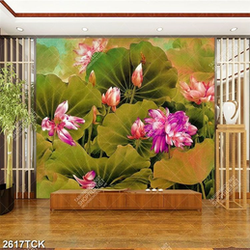 Tranh sơn dầu những bông hoa sen cánh hồng trí tường