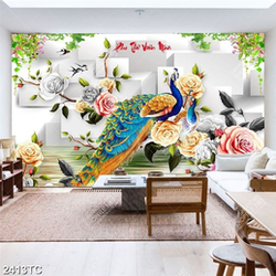 Tranh chữ thư pháp phu thê viên mãn và đôi chim công