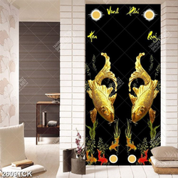 Tranh in uv đàn cá chép bơi tung tăng bên ánh trăng