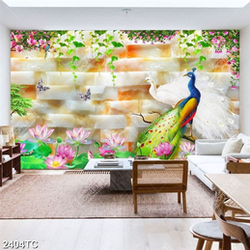 Tranh đôi công và hoa Sen nền giả ngọc