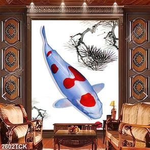 Tranh chú cá koi màu trắng đỏ xinh đẹp trang trí tường