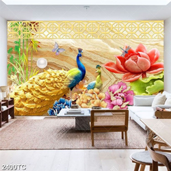 Tranh đôi chim công và hoa mẫu đơn