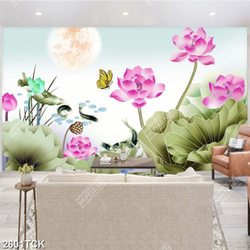 Tranh chú bướm xing đẹp trong hồ hoa sen trắng in 5d