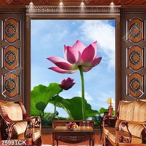 Tranh in tường những bông sen hồng đón ánh nắng vàng