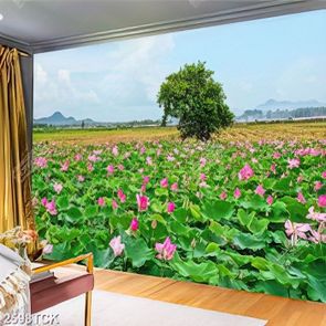 Tranh nghệ thuật bạt ngàn sen hồng khoe sắc giữa trời