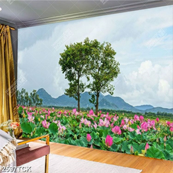 Tranh in canvas những bông sen hồng giữa bầu trời xanh