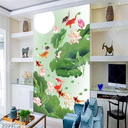 Tranh decor những trái bầu vàng trên hồ cá chép vàng
