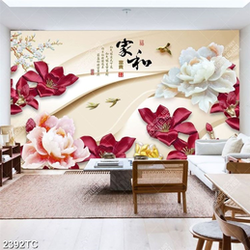 Tranh lụa 3D hoa mẫu đơn và mộc lan