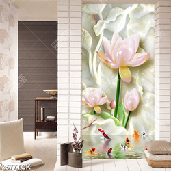 Tranh psd hoa sen cá chép đôi thiên nga trắng in tường