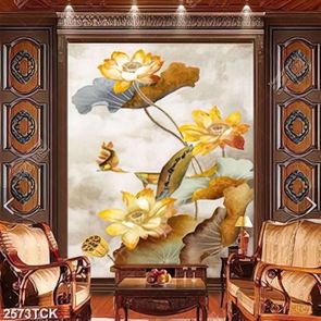 Tranh giả ngọc hoa sen hồng và chú chim non trên cành