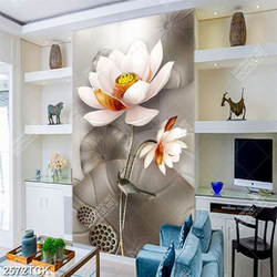 Tranh hoa sen hồng và cá chép dưới cành mai trang trí tường