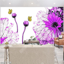 Tranh hồ hoa sen tím và đàn bướm vàng nhỏ xinh psd