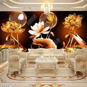 Tranh những bông hoa sen hồng dáp vàng in treo tường