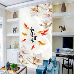 Tranh cá chép bên những bông mộc lan giả ngọc in 5d