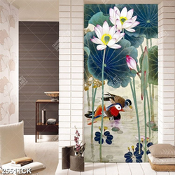 Tranh in tường những bông hoa sen hồng và cá chép