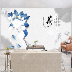 Tranh hoa sen cá chép bên chú chuồn chuồn đỏ in uv