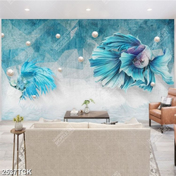 Tranh hoa sen hồng khoe sắc trong hồ nước xanh ngắt