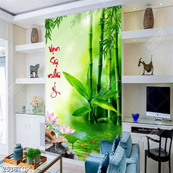 Tranh in tường đầm hoa sen hồng  và đôi thiên nga