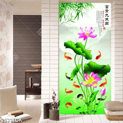 Tranh sơn dầu trang trí những bông hoa sen hồng psd