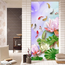 Tranh giả ngọc hoa sen hồng đàn cá chép bôi tung tăng