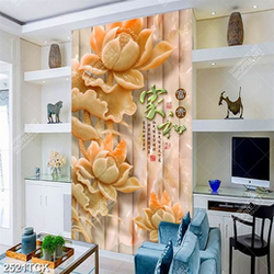 Tranh in tường đầm hoa sen hồng và chữ hán giả ngọc