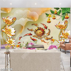 Tranh treo tường đàn cá chép bơi trong đầm sen hồng Tranh treo tường đàn cá chép bơi trong đầm sen hồng