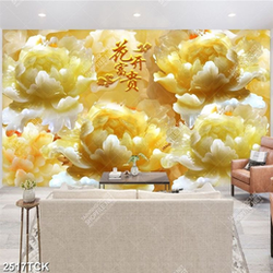 Tranh những bông mẫu đơn bên chữ hán giả ngọc in 5d