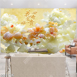 Tranh in uv cành hoa mẫu đơn trên hồ cá chép giả ngọc