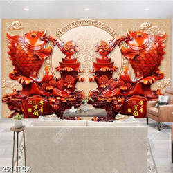 Tranh psd hoa sen cá chép hóa rồng điêu khắc gỗ quý