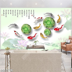 Tranh những chiếc lá sen màu xanh bên đàn cá chép