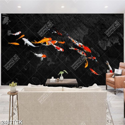 Tranh decor đàn cá chép tung tăng trong hồ nước về đêm Tranh decor đàn cá chép tung tăng trong hồ nước về đêm