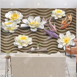 Tranh những bông hoa sen bên đàn cá chép giả ngọc