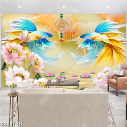 Tranh decor cá chép bơi tung tăng dưới ánh trăng tròn