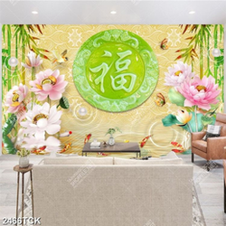 Tranh đàn cá chép trong hồ hoa sen hồng giả ngọc psd