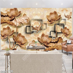 Tranh hồ hoa sen và đàn chim tung tăng điêu khắc gỗ psd