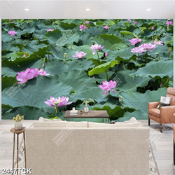 Tranh giả ngọc hoa sen hồng trong hồ cá chép về đêm Tranh giả ngọc hoa sen hồng trong hồ cá chép về đêm