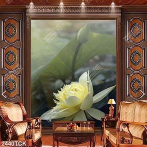 Tranh những chiếc lá sen màu xanh khoe sắc trong hồ psd