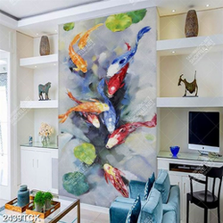 Tranh psd bông hoa sen hồng và đàn cá chép giả ngọc