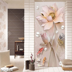 Tranh cành hoa anh đào trên hồ thiên nga trắng giả ngọc