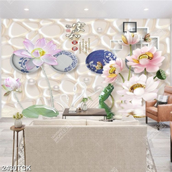 Tranh nghệ thuật hoa sen và chú chim trên cành hoa mai