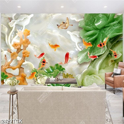 Tranh in canvas cá chép và bông hoa sen hồng khoe sắc