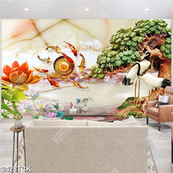 Tranh trang trí những bông hoa sen hồng rực rỡ giả ngọc