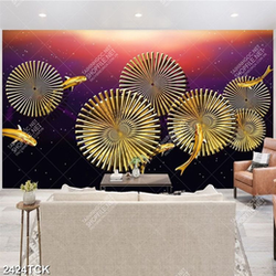 Tranh in canvan đàn cá chép bên bông hoa sen dáp vàng