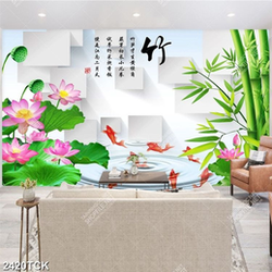 Tranh giả ngọc hoa sen hồng và những đài sen dáp vàng