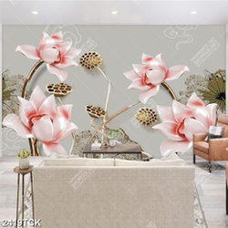 Tranh hoa sen trắng và cá chép giả ngọc trang trí tường